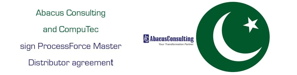 Abacus Consulting and CompuTec sign a CompuTec ProcessForce master distributor agreement, beside the flag of Pakistan