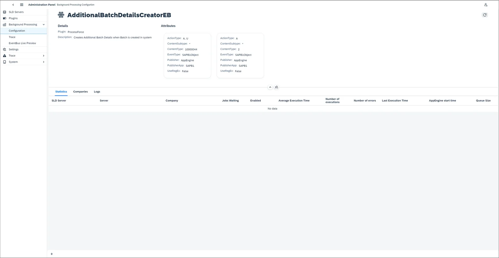 CompuTec AppEngine background processing configuration of a job with two event trigger attribute sets