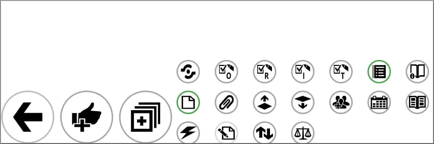 Task Panel buttons, two of them circled in green to show that additional information is available