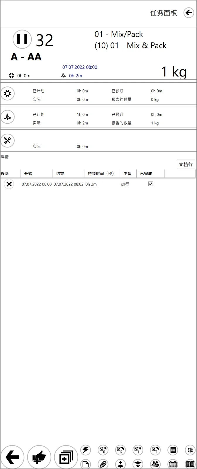 CompuTec PDC task panel in Chinese showing planned and actual setup, run, and downtime for an operation