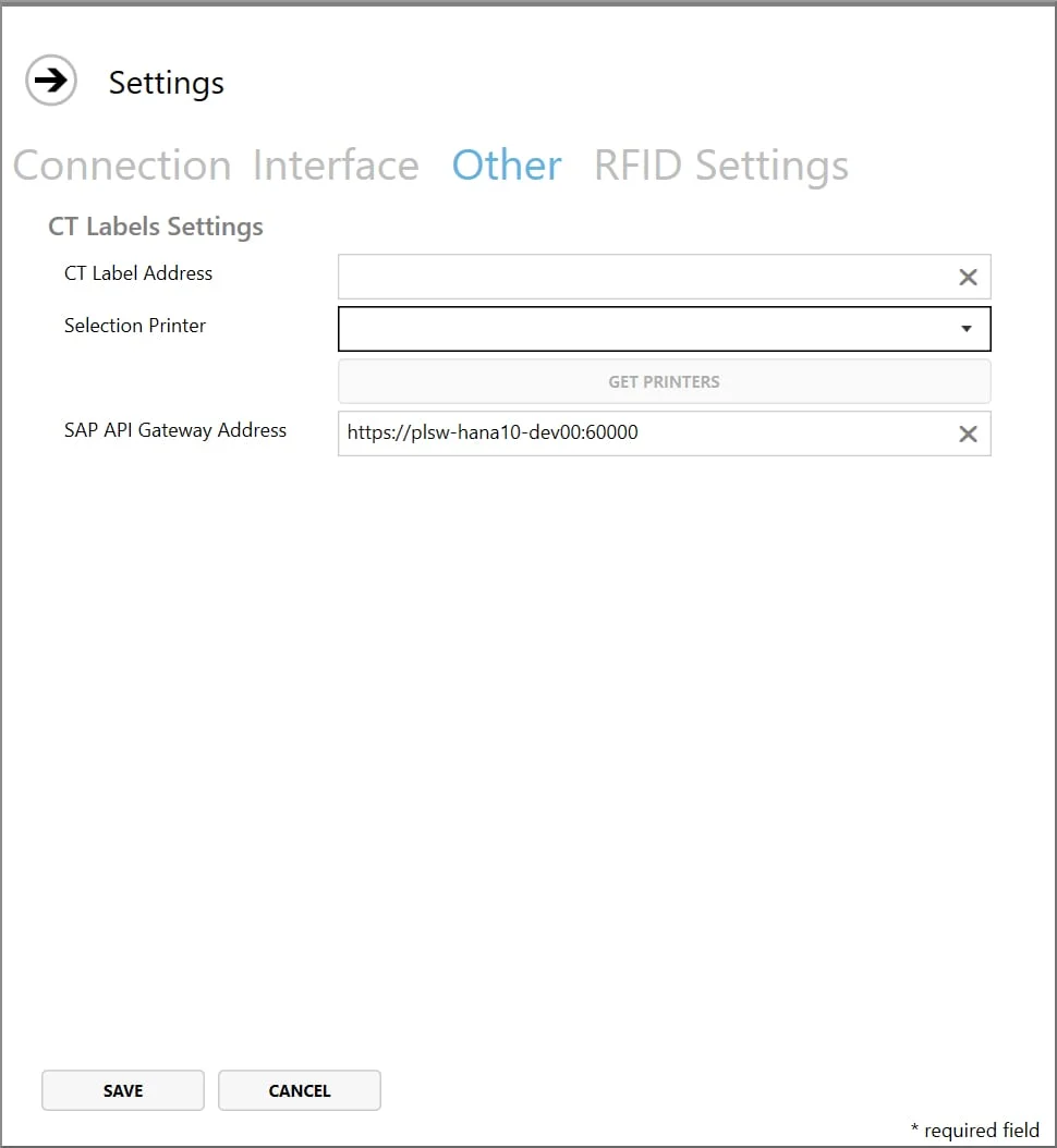 CompuTec PDC Settings, Other tab, with the SAP API Gateway Address field filled in