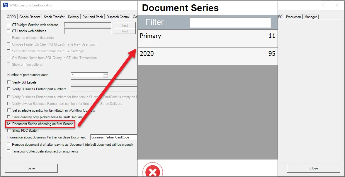 Document Series choosing on first Screen setting and the CompuTec WMS Document Series selection list