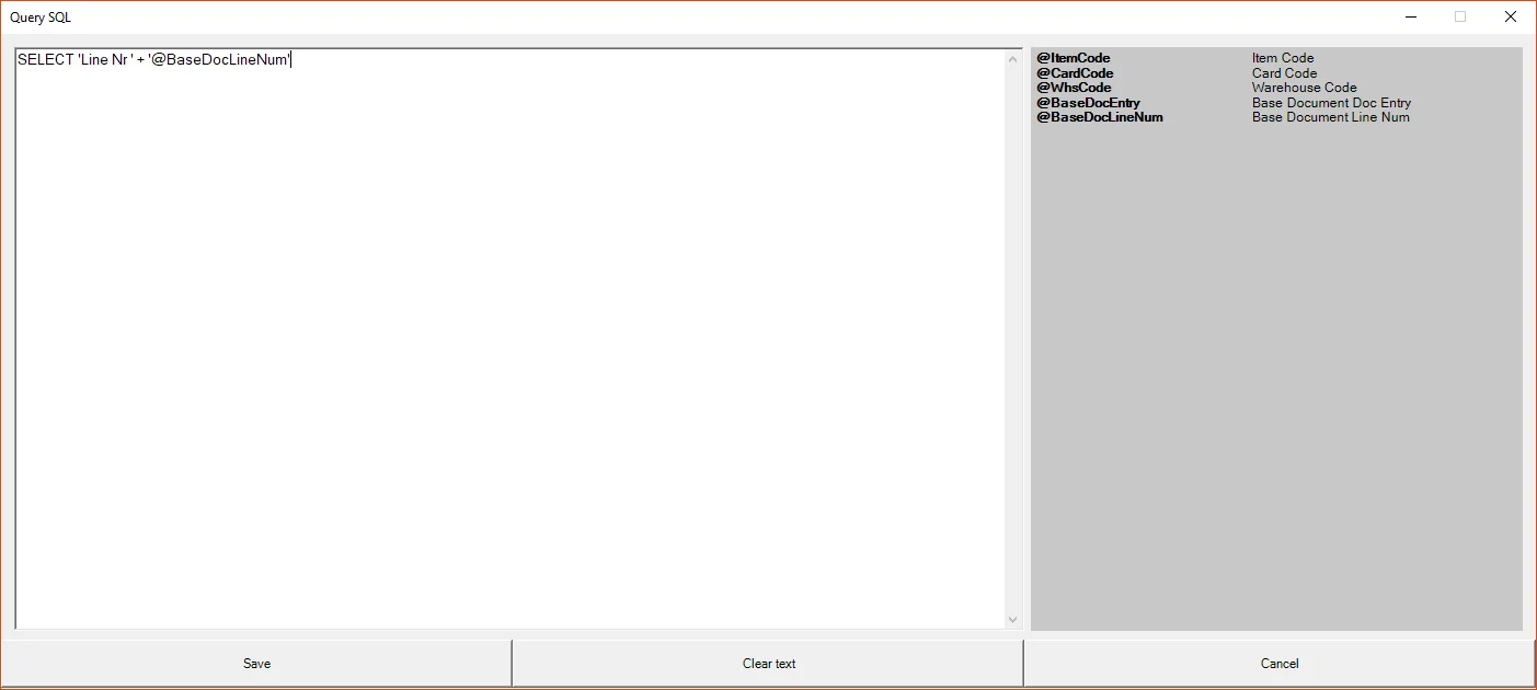 Query SQL window with a query that returns the base document line number