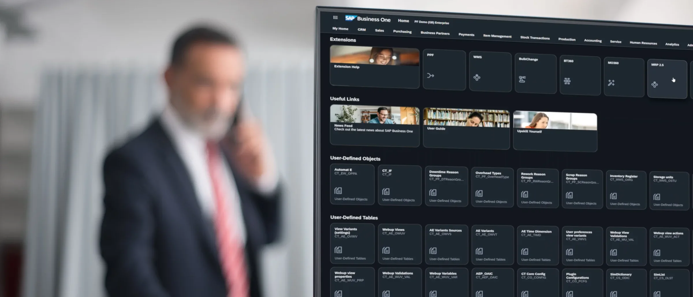 The SAP Business One Web Client home screen, showing CompuTec extensions.