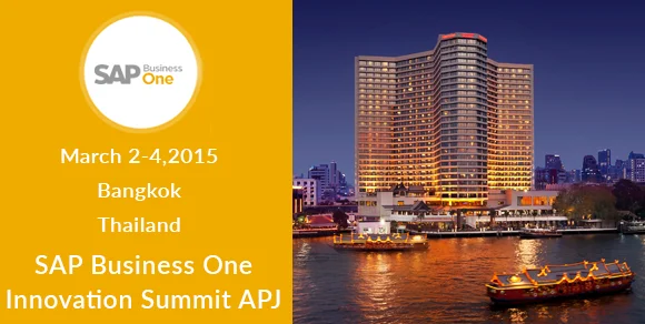 SAP Business One Innovation Summit APJ, March 2–4, 2015, Bangkok, Thailand, beside a riverside hotel at night