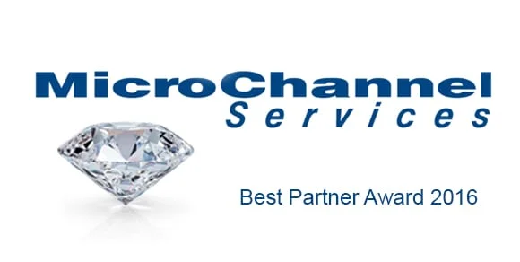 MicroChannel Services logo with a diamond and the words Best Partner Award 2016