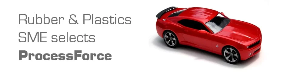 Red model sports car beside the text Rubber & Plastics SME selects CompuTec ProcessForce