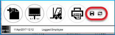 CompuTec PDC button bar with the save and rollback icons highlighted
