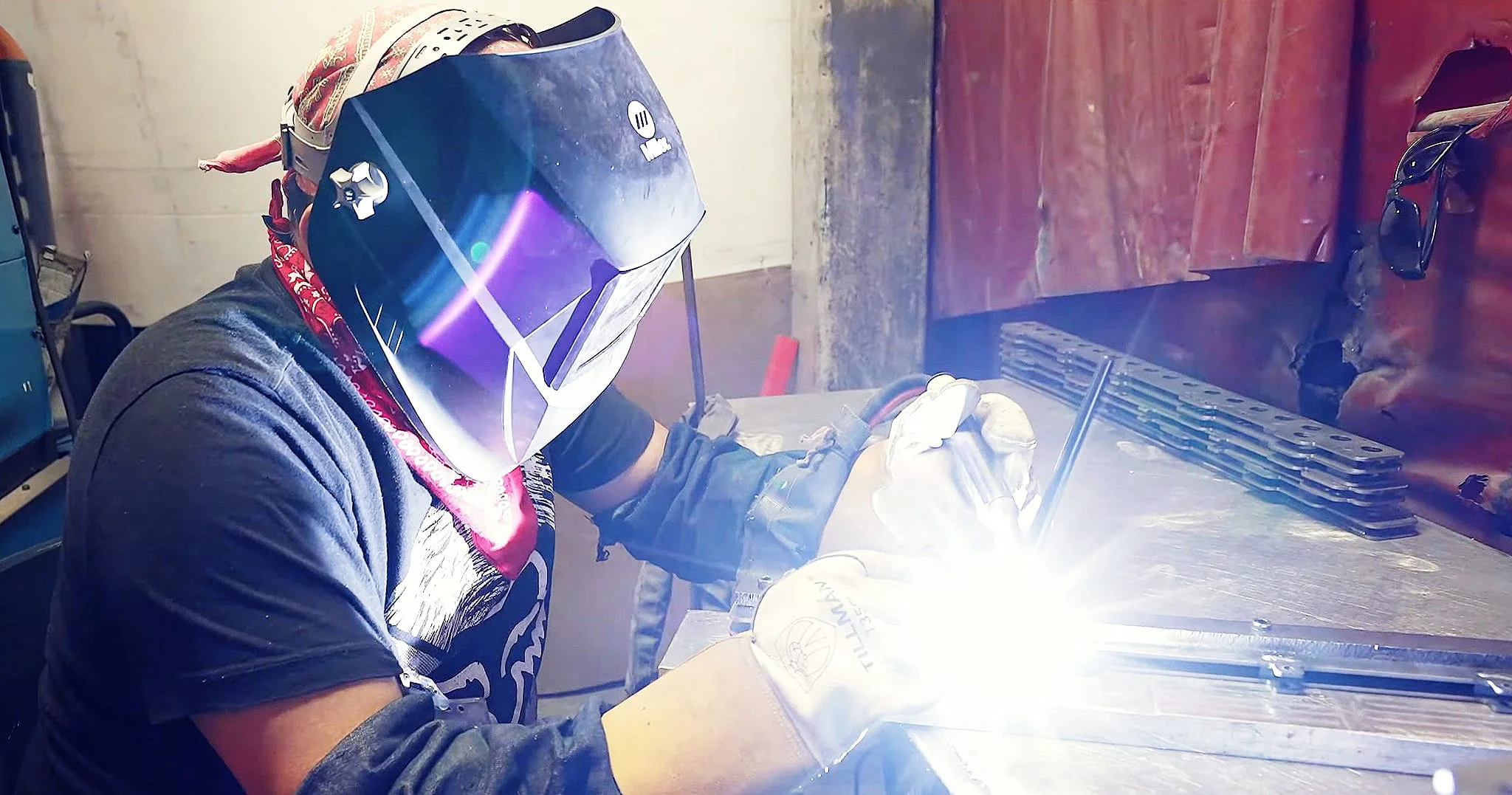 A Trans-Continental Manufacturing welder at work