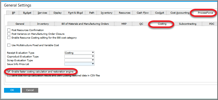 Enable faster costing