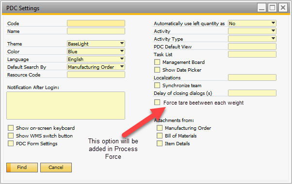 force tare pdc settings