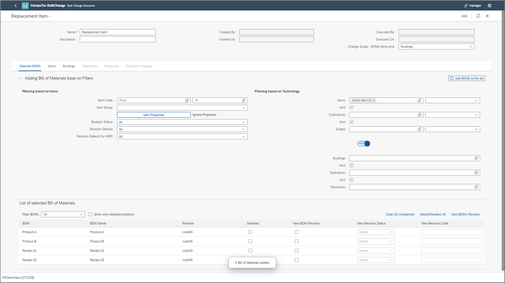 CompuTec BulkChange - BOM Selection